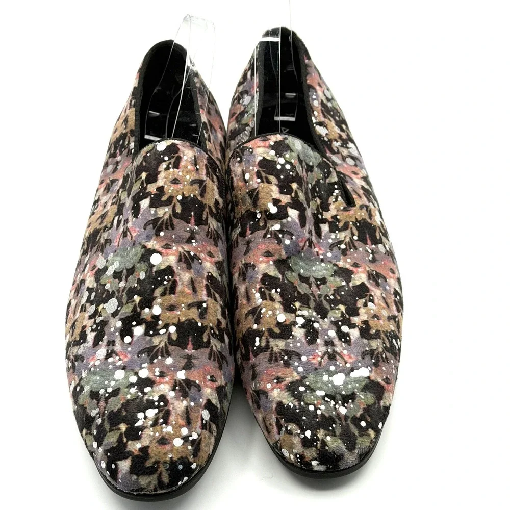 Aldo Velvet Floral Glitter Loafers Mens 11 Multicolor Statement Dress Shoes Gala